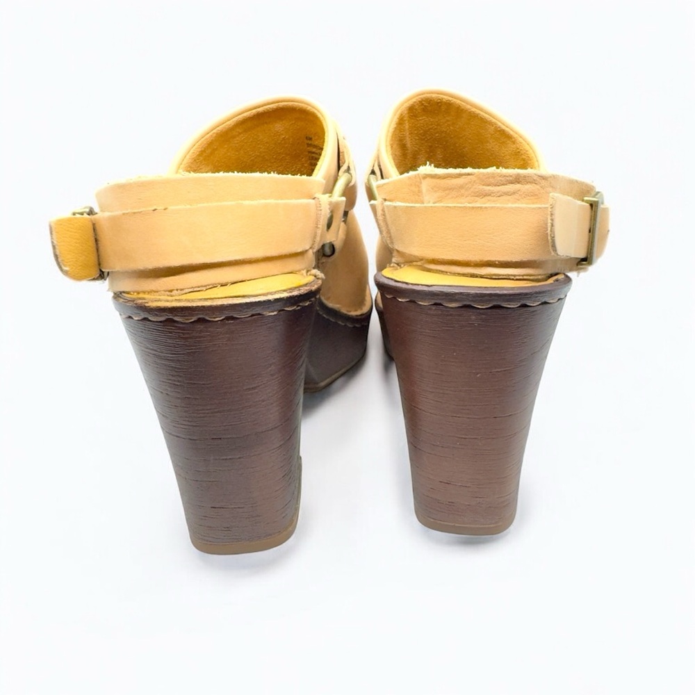 NWOT Born Hudson Leather Sling Platform Clogs In Natural - Picture 8 of 10